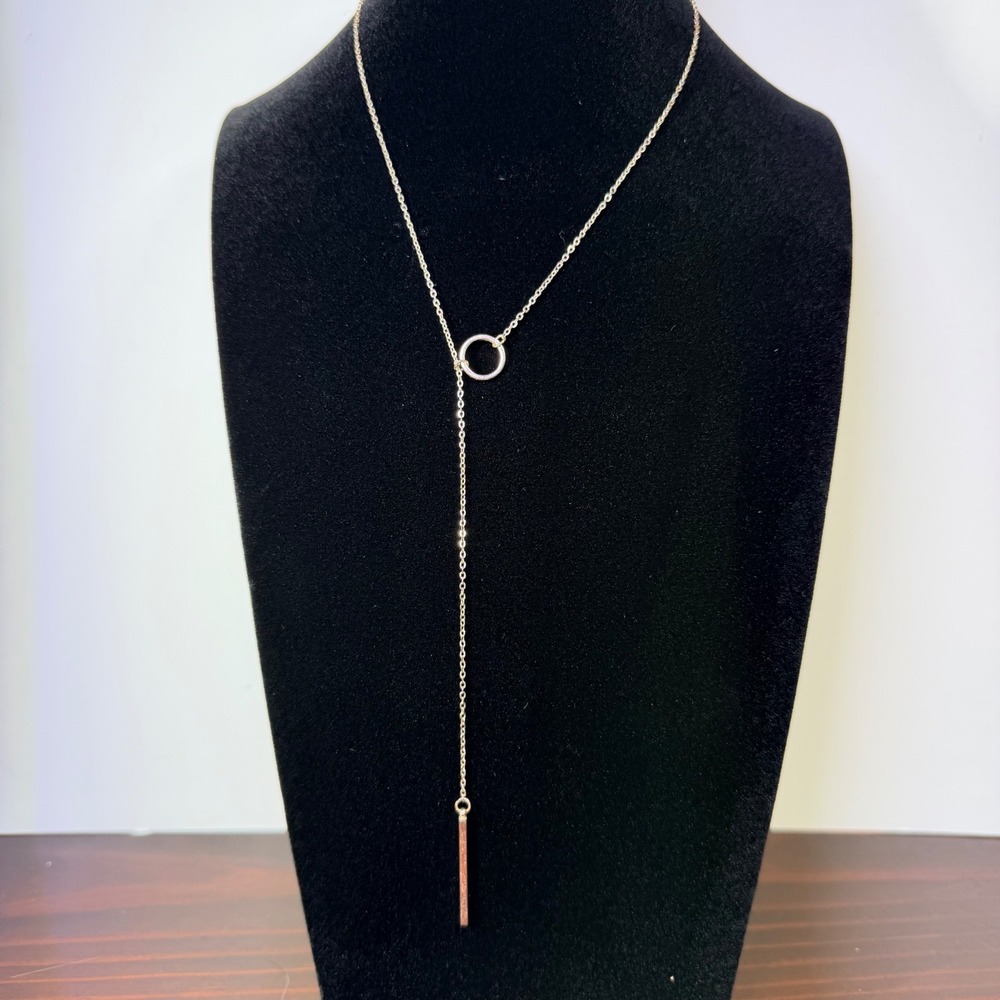 18K Rose Gold Plated Lariat Bar Circle Y Necklace Minimalist Dainty Jewelry